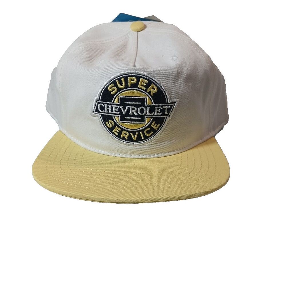 Chevrolet Super Service Hat Cap White Yellow Snapback GM Flat Bill Snapback NWT